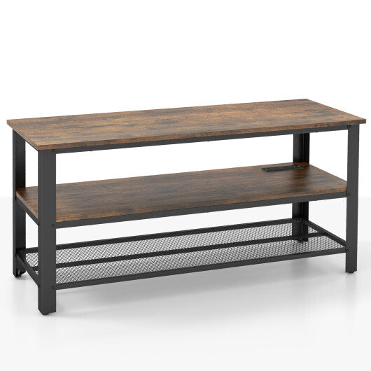 Industrial TV Stand up to 50 Inches with Power Outlets and USB Ports-Rustic Brown W2B