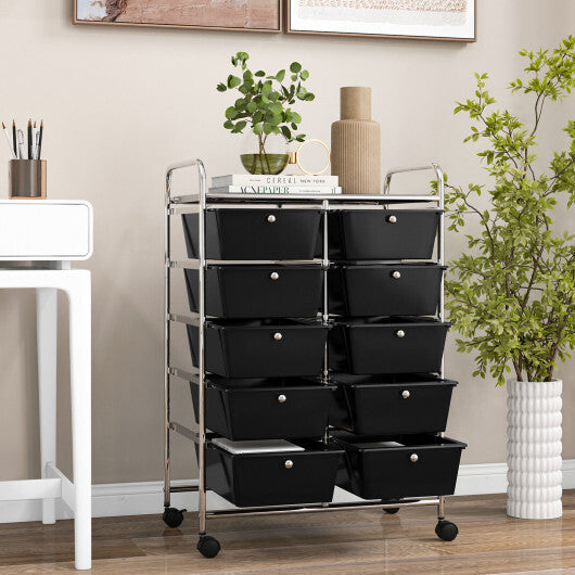 10-Drawer Rolling Storage Cart-Black W2B