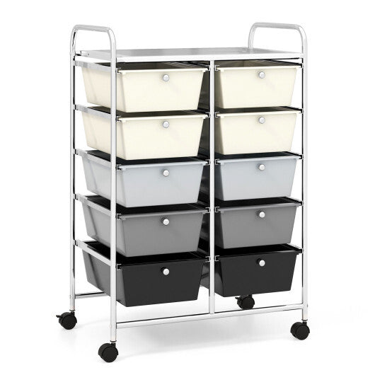 10-Drawer Rolling Storage Cart-Black W2B
