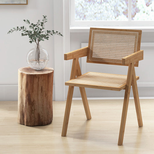 Set of 2 Rattan Accent Chairs with Natural Bamboo Frame-Natural W2B