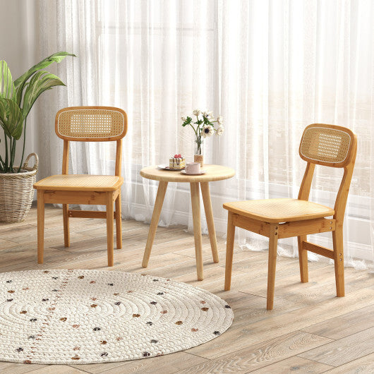 Set of 2 Rattan Dining Chairs with Simulated Rattan Backrest-Natural W2B