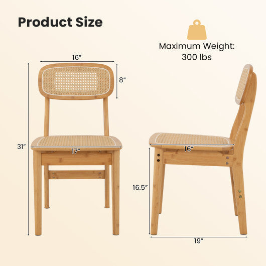 Set of 2 Rattan Dining Chairs with Simulated Rattan Backrest-Natural W2B