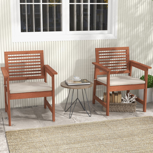 Set of 2 Patio Solid Wood Dining Chairs with Cushions and Slatted Seat W2B