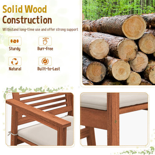 Set of 2 Patio Solid Wood Dining Chairs with Cushions and Slatted Seat W2B