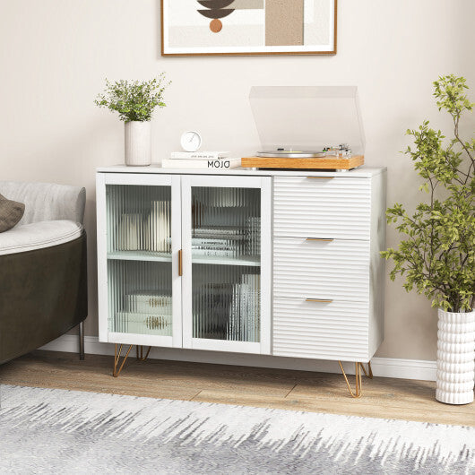 Modern Sideboard Buffet Cabinet with 2 Doors and 3 Drawers for Living Room Dining Room-White W2B