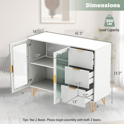 Modern Sideboard Buffet Cabinet with 2 Doors and 3 Drawers for Living Room Dining Room-White W2B