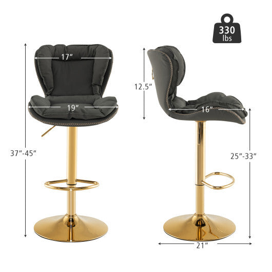 Set of 2 Swivel Bar Stools PU Leather Bar Chairs with Footrest and Curved Backrest-Gray