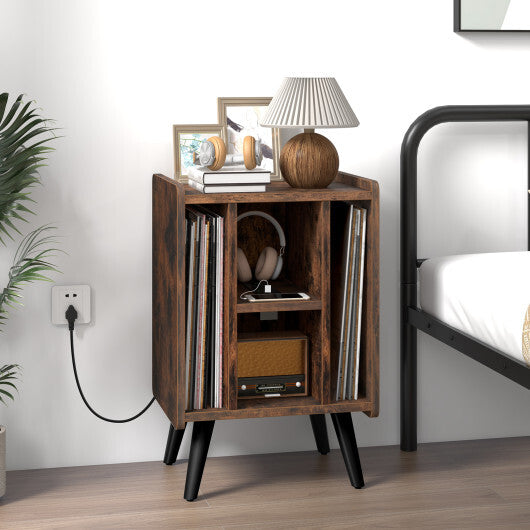 Vinyl Record Storage Turntable Stand with 4 Open Shelves-Gray W2B