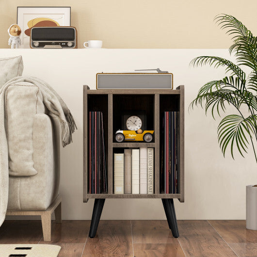 Vinyl Record Storage Turntable Stand with 4 Open Shelves-Gray W2B