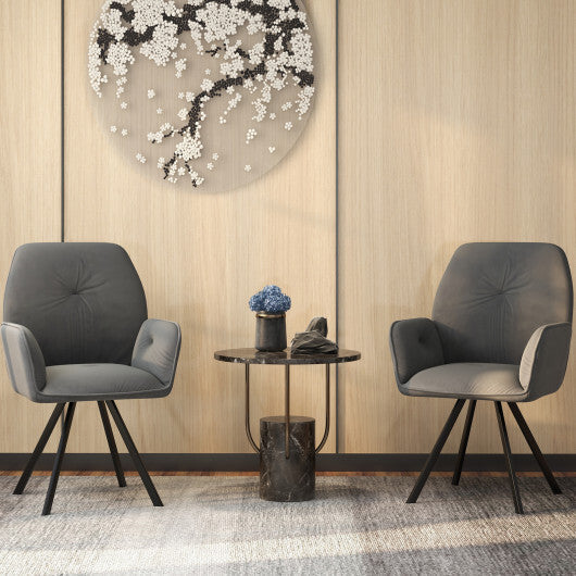 Set of 2 Swivel Accent Arm Chairs with Metal Legs and Wide Back-Gray W2B