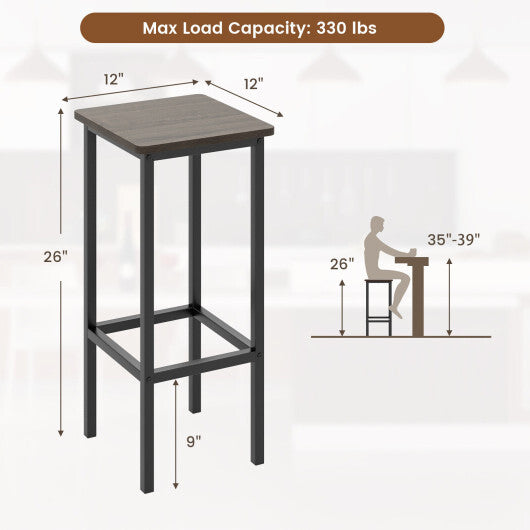 Set of 4 Bar Stool Set 26 Inch Bar Chair with Metal Legs and Footrest-Rustic Brown W2B