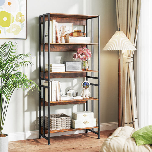 5-Tier Bookshelf with Adjustable and Tiltable Shelves-Rustic Brown W2B