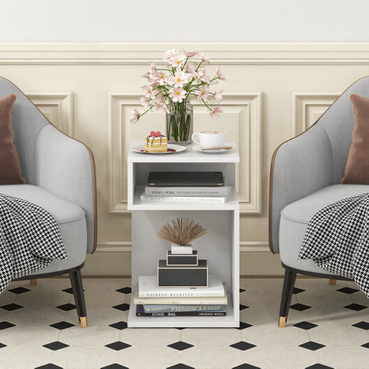 S-Shaped Side Table with Unique S-shaped Frame and 2 Open Compartments-White W2B