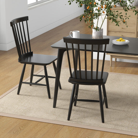 Set of 2 Windsor Dining Chairs with High Spindle Back-Black W2B
