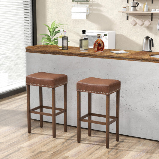 Upholstered Bar Stools Set of 2 with Footrests for Counter-Brown W2B