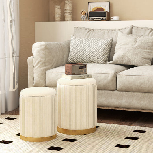 Velvet/Linen Fabric Storage Ottoman Set of 2-Golden W2B