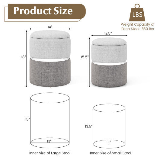 Velvet/Linen Fabric Storage Ottoman Set of 2-Golden W2B