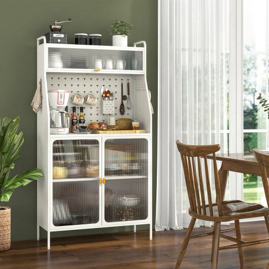 5-Tier Metal Baker's Rack with See-through Flip-up Door and Pegboard-White W2B