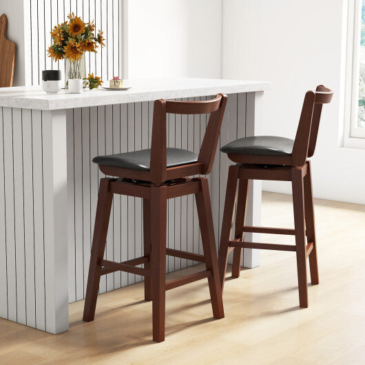 Swivel Upholstered PU Leather Stool with Backrest and Cushioned Seat-30.5 inches W2B
