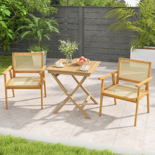 27.5 Inch Indonesia Teak Patio Bistro Table with Slatted Tabletop and Sturdy Wood Frame