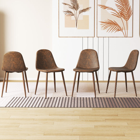 Dining Chair Set of 4 Faux PU Leather Upholstered Kitchen Chairs with Metal Legs-Brown W2B