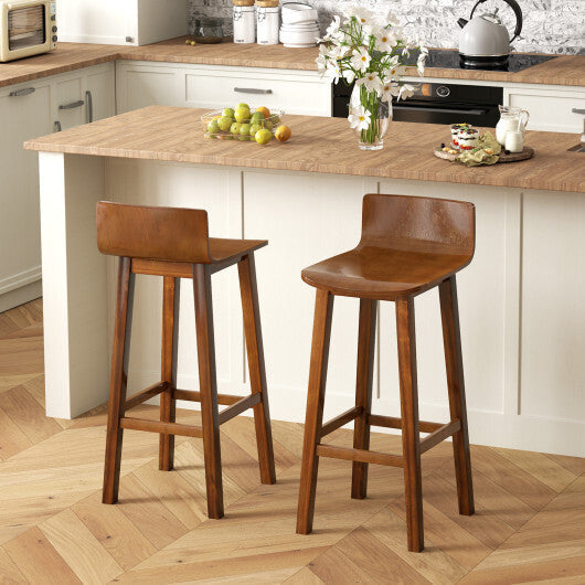 29 Inch Wood Bar Stools Set of 2 with Solid Back and Seat-Walnut W2B
