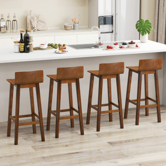 29 Inch Wood Bar Stools Set of 2 with Solid Back and Seat-Walnut W2B