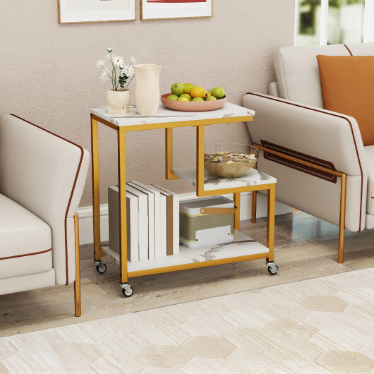G-shaped Side Table 3-Tier Mobile End Table with Open Shelves-White - Color: White W2B