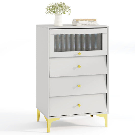 Modern Storage Cabinet with Flip Up Fluted Glass Door and Pull-out Drawers-Gray W2B