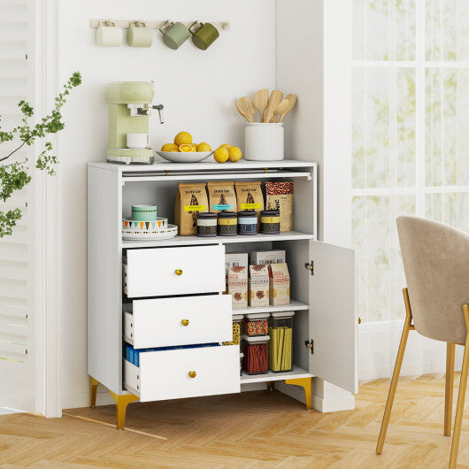 Chest of Drawers with Flip Up Fluted Glass Door for Bedroom Kitchen-Gray W2B