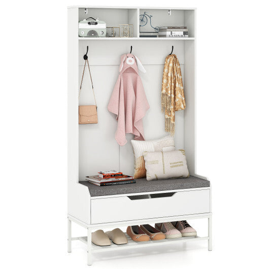 69 Inches Tall Hall Tree 4-in-1 Coat Rack with Seat Cushion and Shoe Storage-Rustic Brown W2B