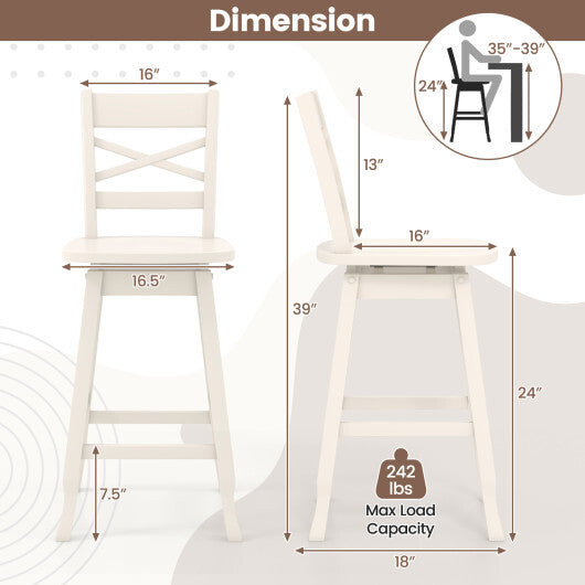Swivel 24-Inch Counter Height Stool Set of 2 with Inclined Backrest-Cream W2B
