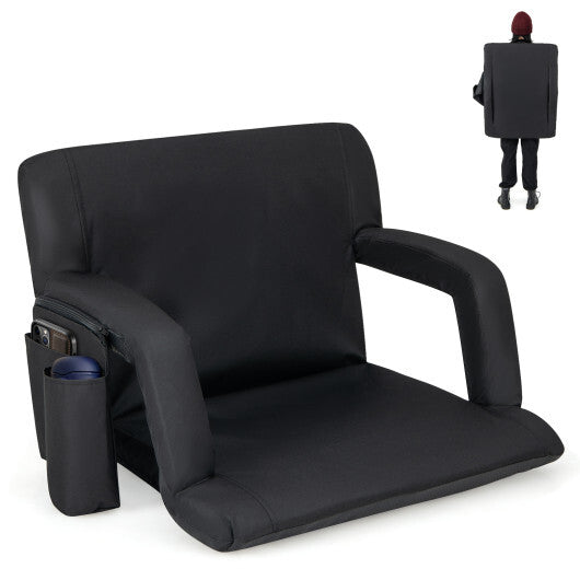 Stadium Seat for Bleachers with Back Support 6 Adjustable Positions-Black W2B