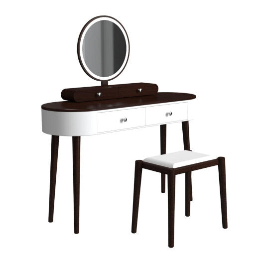 Makeup Vanity Table Set with LED Mirror and 3 Spacious Drawers-White and Black
