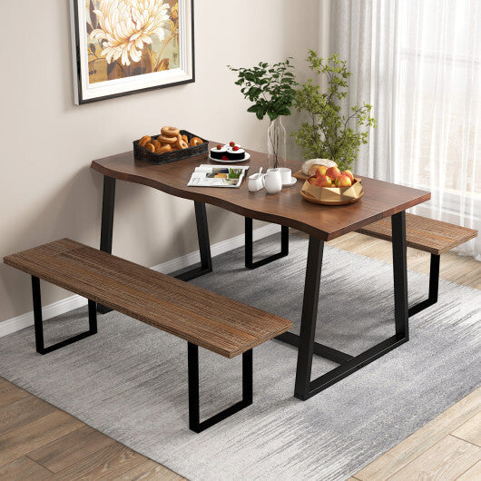63" Large Dining Table with Wavy Edge and Heavy-duty Metal Frame-Coffee W2B