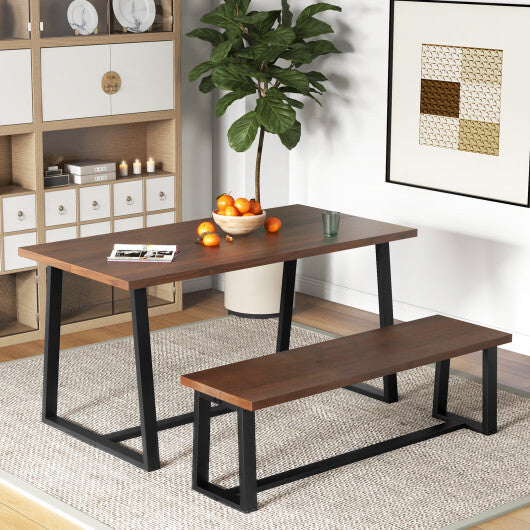 Wood Dining Bench with Metal Frame and Adjustable Footpads-Black W2B