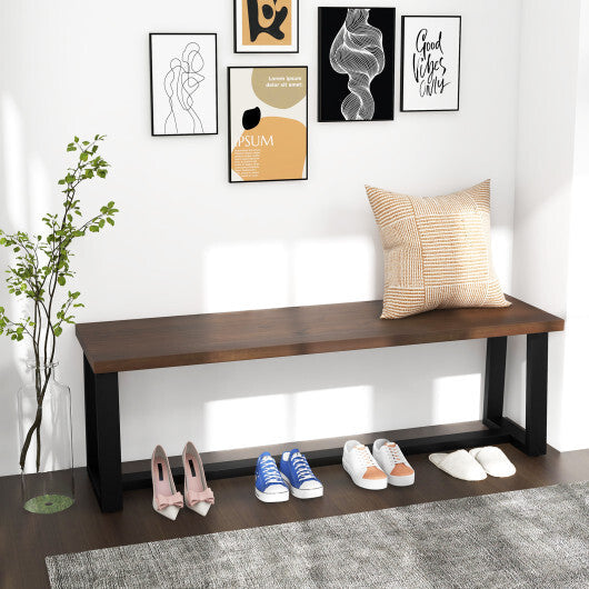 Wood Dining Bench with Metal Frame and Adjustable Footpads-Black W2B