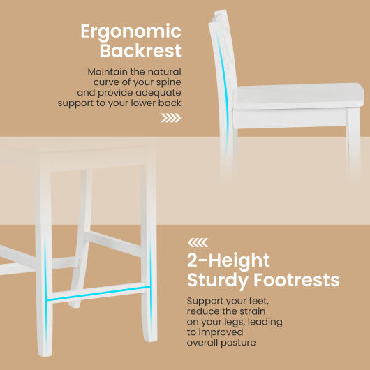 Wooden Bar Stools Set of 2 with Ergonomic Backrest and Footrest-Black W2B