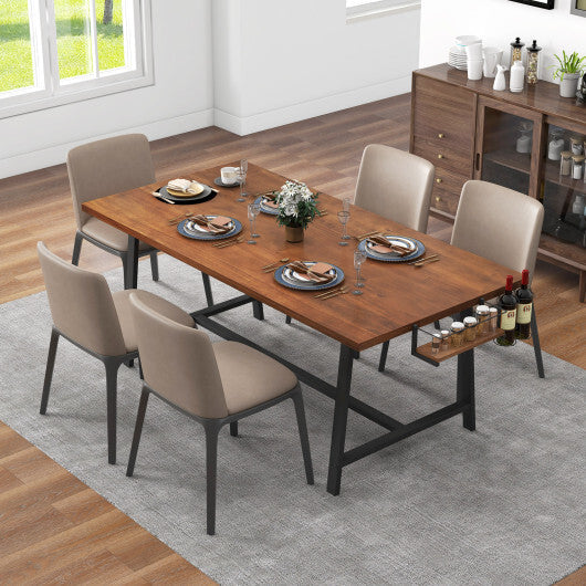 72 Inch Dining Table Rectangular Kitchen Table with 2-Bottle Wine Rack for 5-7-Walnut W2B