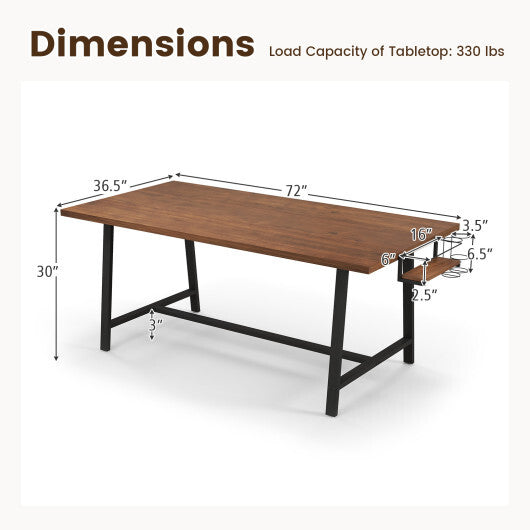 72 Inch Dining Table Rectangular Kitchen Table with 2-Bottle Wine Rack for 5-7-Walnut W2B