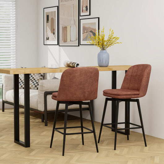 27 Inch Swivel Bar Stool Set of 2 Counter Height Chair with Padded Seat-Black and Brown