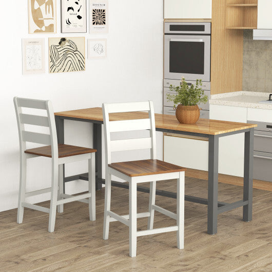 Set of 2 Counter Bar Stool with Inclined Backrest and Footrest-Gray W2B