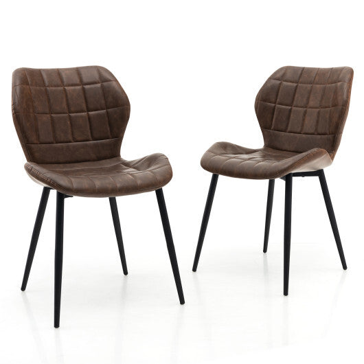 Dining Chairs Set of 2 with Padded Back  Metal Legs and Adjustable Foot Pads-Brown