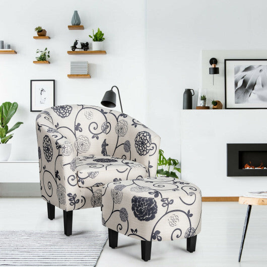 Modern Accent Tub Chair and Ottoman Set with Fabric Upholstered-Beige W2B