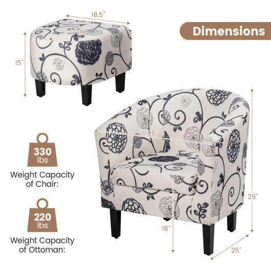 Modern Accent Tub Chair and Ottoman Set with Fabric Upholstered-Beige W2B