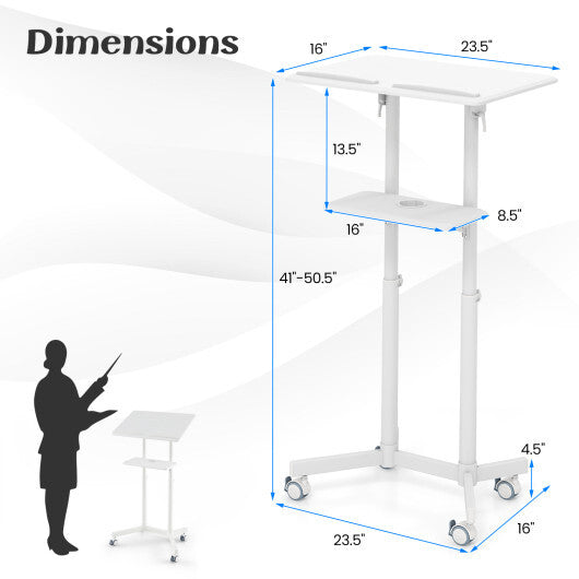 Mobile Lectern Podium Height-adjustable Rolling Laptop Cart with Tilting Top Storage Tray-Black W2B