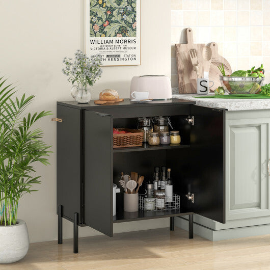 2-Door Buffet Cabinet Sideboard with Shelf and Metal Legs-Black W2B