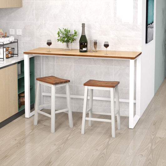 24.5-Inch Set of 2 Saddle Stools Bar Stools with Footrests for Kitchen Island-Walnut & White