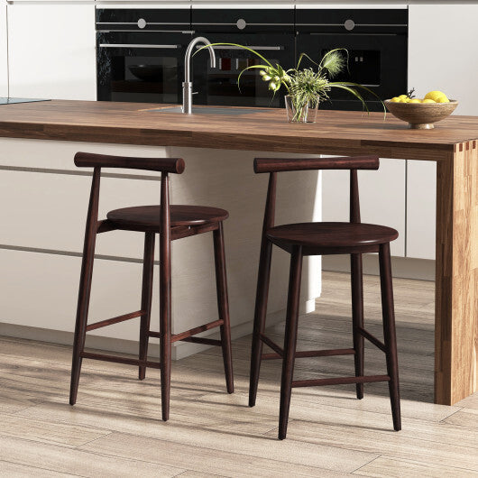 Counter Height Bar Chair Set with Acacia Wood Frame and Supporting Legs-White W2B
