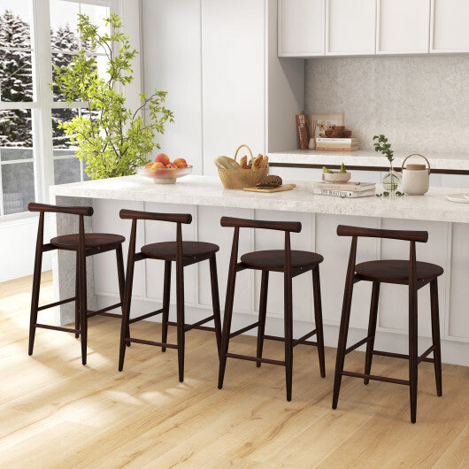 Counter Height Bar Chair Set with Acacia Wood Frame and Supporting Legs-White